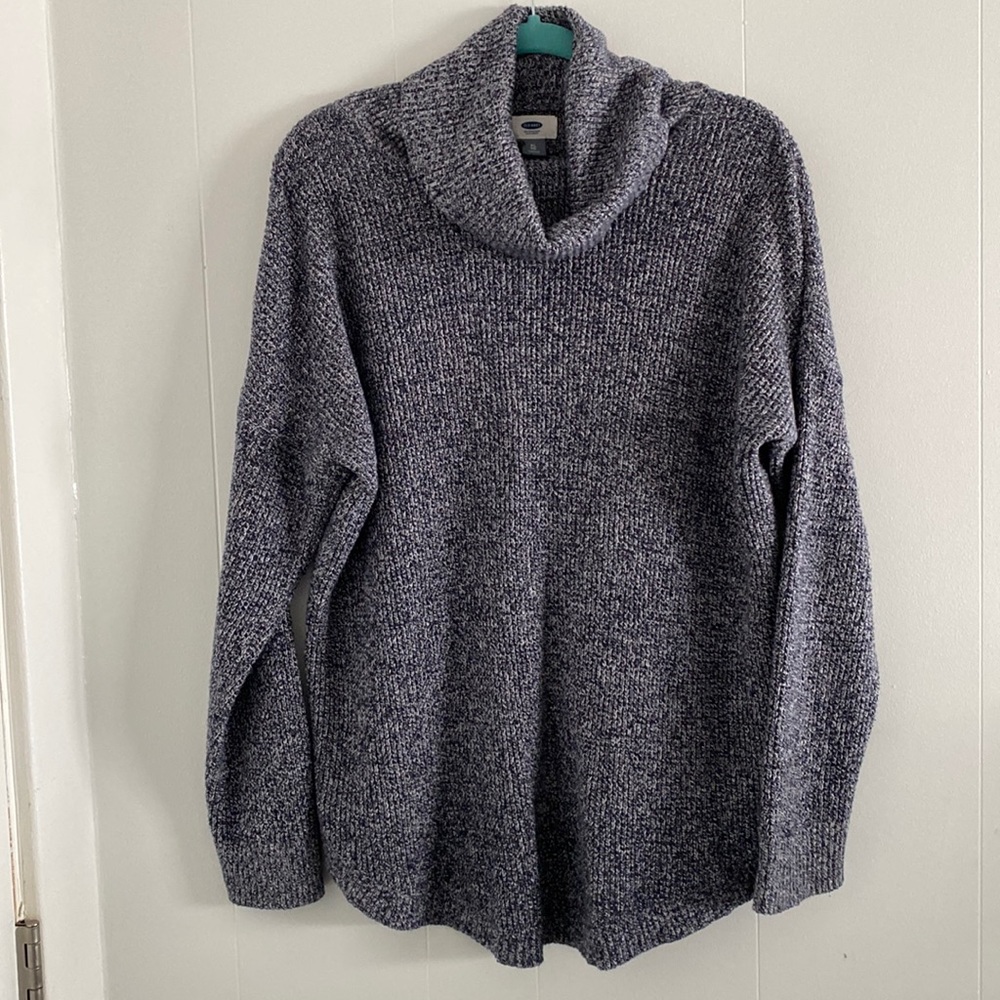 Old Navy White and Navy Speckled Cowl Neck Sweater
